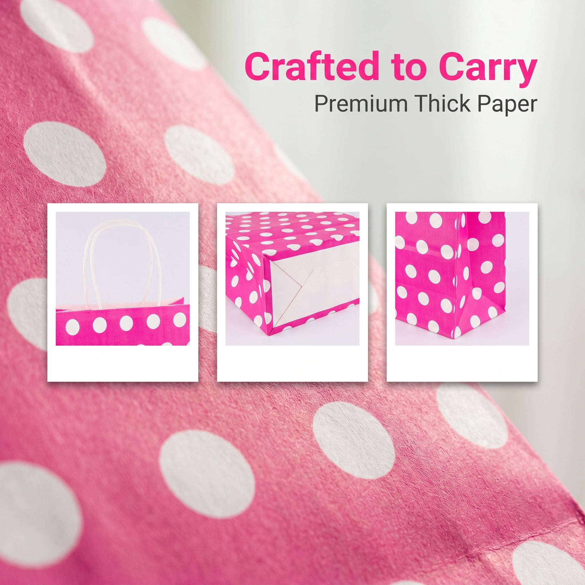 Unique Bargains 6Pcs Polka-dot Paper Gift Bag with Handles Rose Red 8.7" x 4.3" x 10.6"