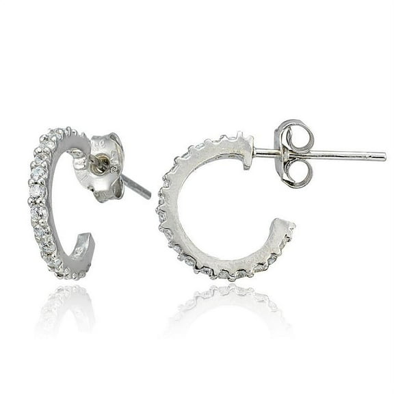 STERLING SILVER HALF CZ HOOP EARRINGS