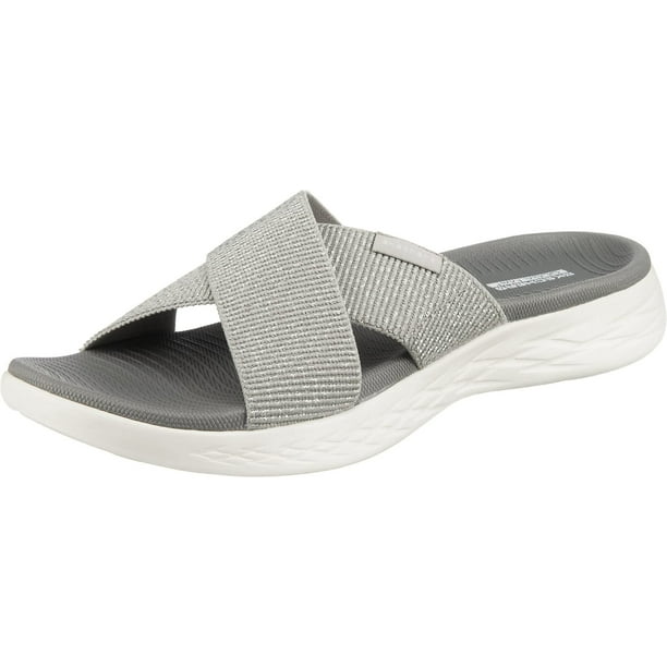 Sandalia Slide Skechers On-the-Go 600 Glistening Silver para mujer
