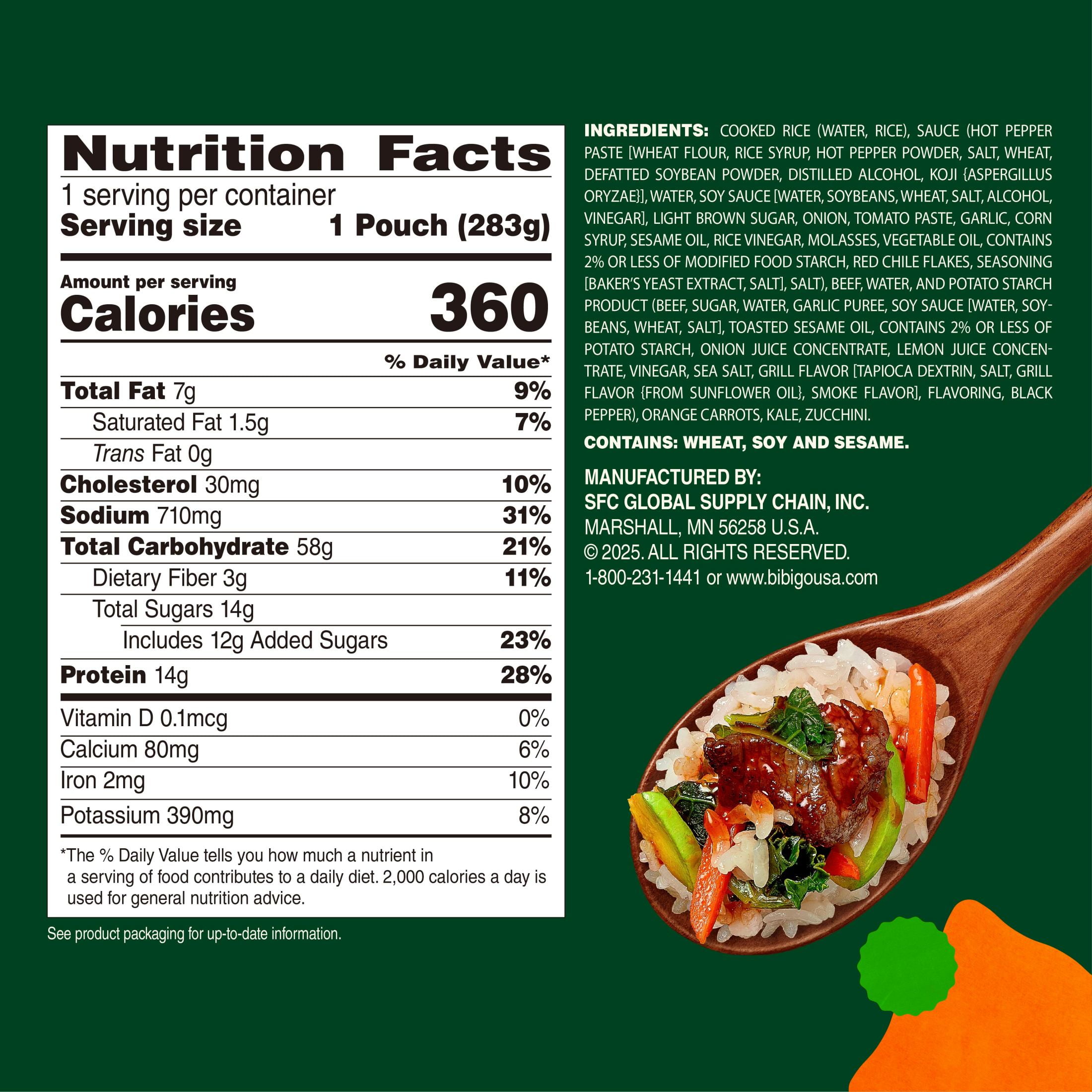 Bibigo Frozen Beef & Vegetable Bibimbap Rice Bowl, 10.0 oz