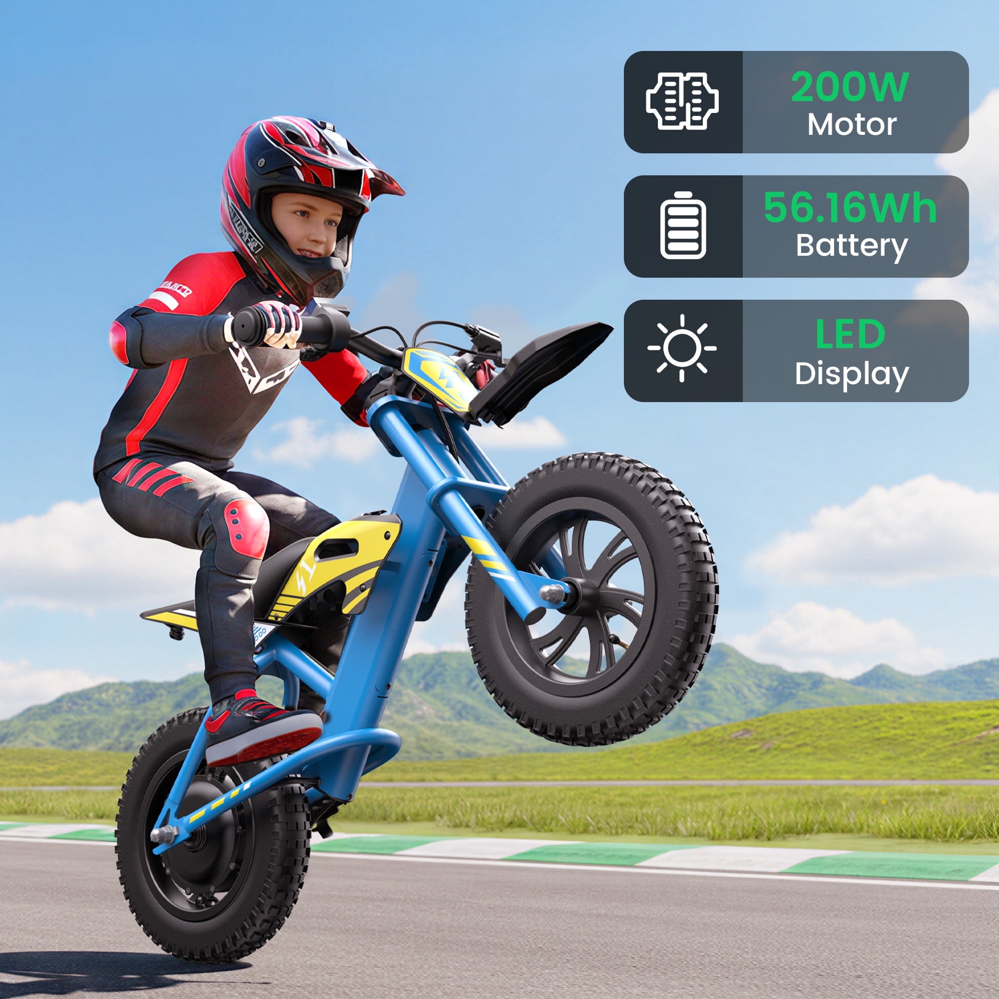 MIHOVER 21.6V Electric Bike for Kids 12", 200W Electric Banlance Bike Ages 5-8 Years Old, Electric Motorcycle Max 10MPH with LED Display, Beginners Friendly - Blue