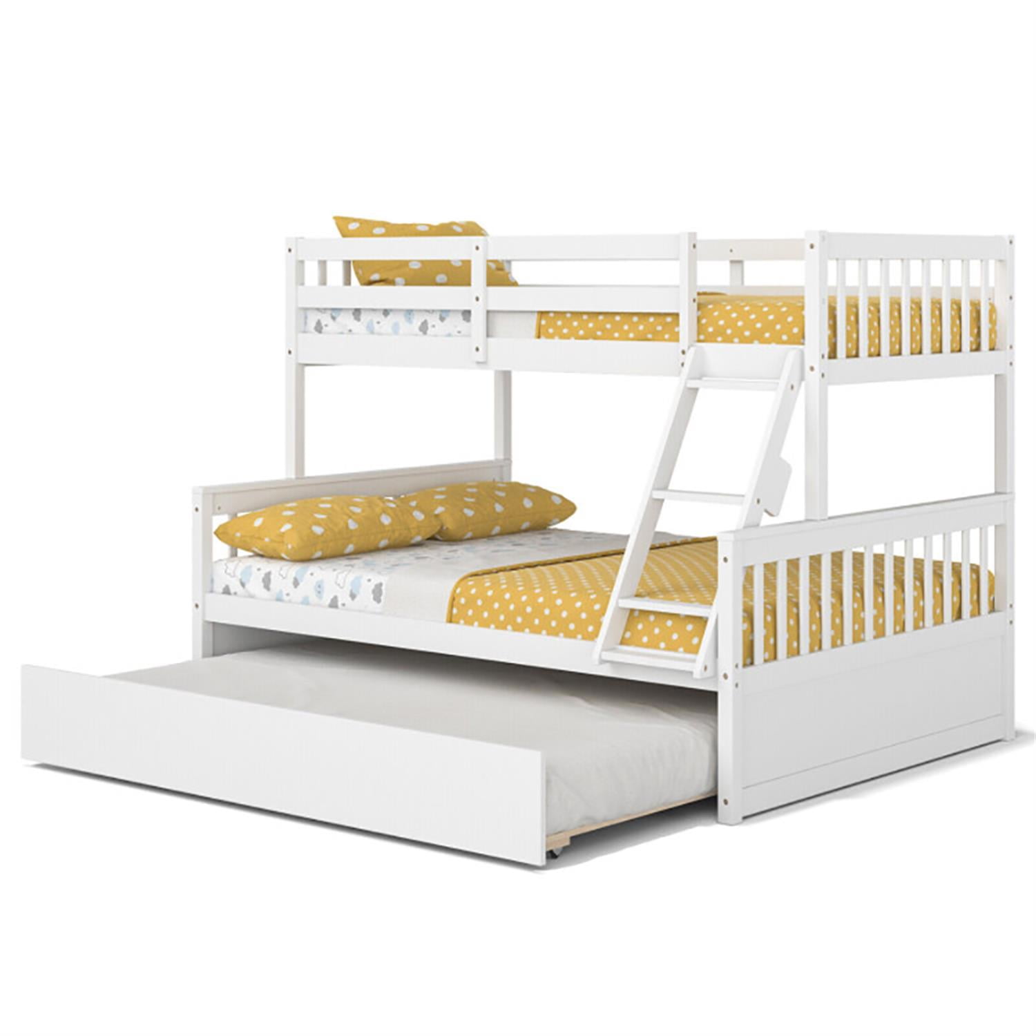 Demi Bonn Twin Pull-Out Bunk Beds with Ladder in the Steps and a Trundle, Full Convertible Bunk Bed Platform, White