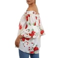 thumbnail image 3 of Gvmfive Women Off The Shoulder Tops Ruffle Half Bell Sleeve Floral Print Casual T-shirt, XL, 3 of 6