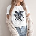 thumbnail image 4 of NAMTYQX Womens Graphic T Shirts Loose Fitting Short Sleeve Basic Plus Size Cool Pattern Stretch Trendy Crewneck Black Size 2XL, 4 of 5