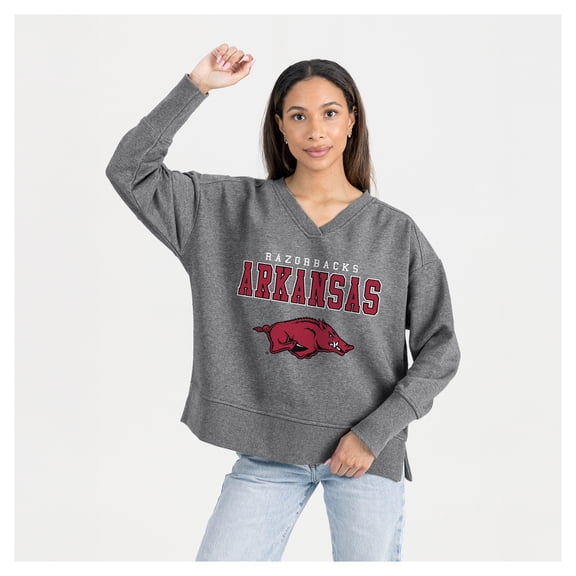Women's Gameday Couture Gray Arkansas Razorbacks French Terry V-Neck Pullover Sweatshirt