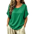 thumbnail image 2 of Uootdi Women's Tops Short Sleeve Crew Neck Side Button Blouses Bohemian Casual Style Lightweight Breathable Relaxed Fit Shirts Gift, 2 of 6