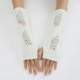 thumbnail image 4 of BYHONG Ladies Warm Knit Fingerless Gloves Convertible Mittens Fashion Flowers Gloves for Women White One Size, 4 of 7