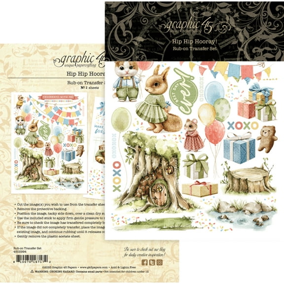 Graphic 45 Rub-On Transfers-Hip Hip Hooray