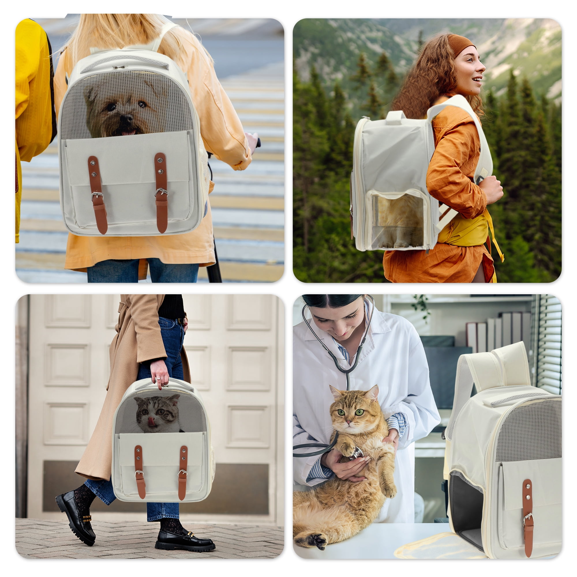 Unique Bargains Pet Backpack for Cats and Small Dogs Breathable Carrier Beige