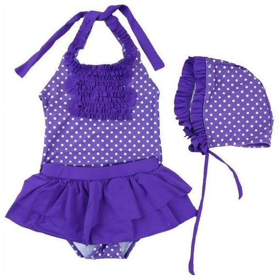 Wenchoice Purple Polka Dot Ruffle One-Piece Set Girls S(1-2T)