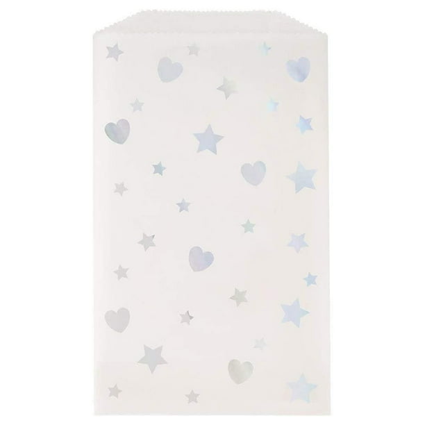 Unique Party - Bolsa para Snacks Diseño Estrellas y Corazones - Pack de 8 (Gris, Blanco)