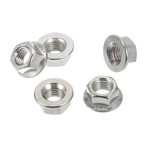 Unique Bargains 5 Pcs M12*1.75 Car Flange Nuts 304 Stainless Steel Flat Hex Lock Flange Nuts Non-Slip Lock Flange Silver Tone for Car Motorcycle