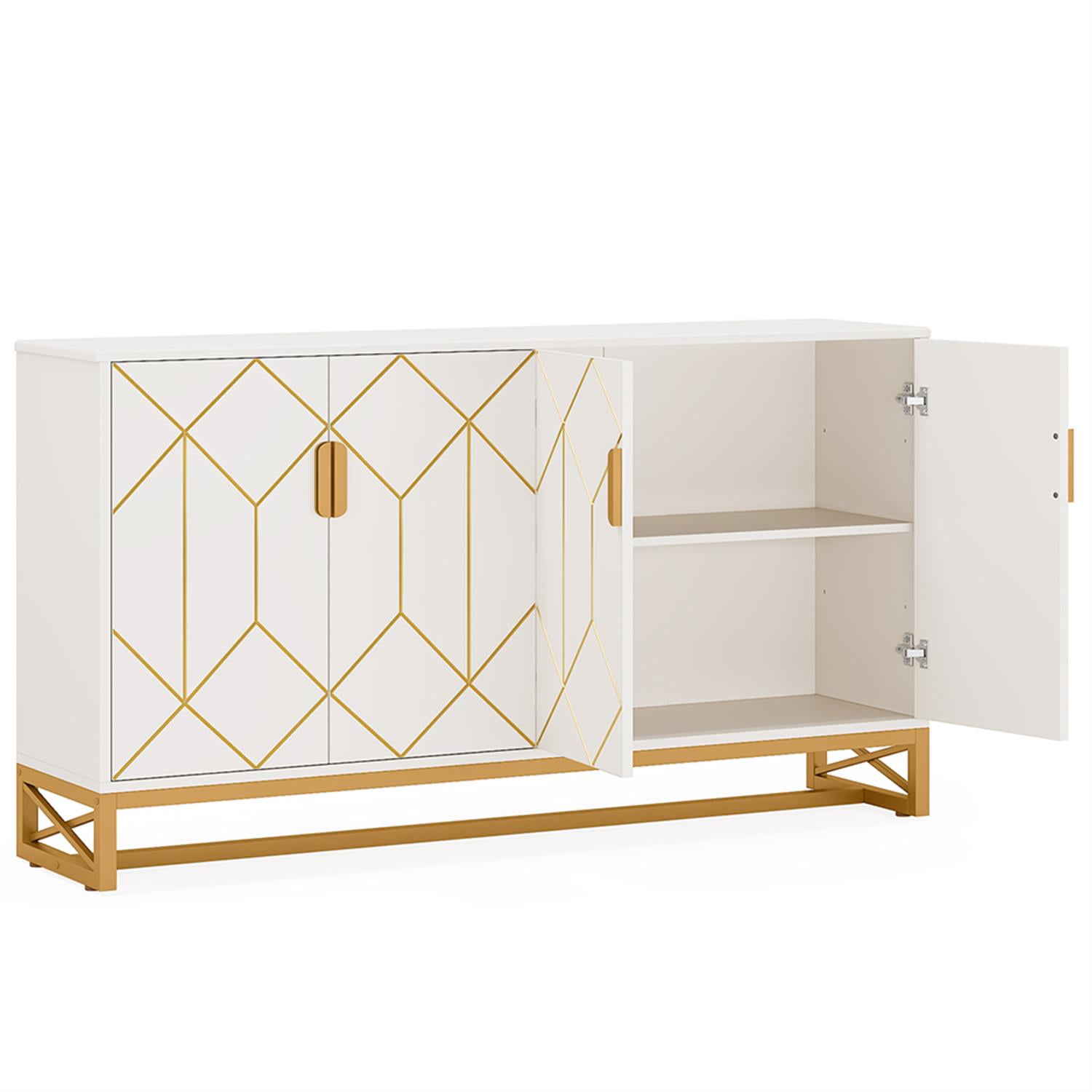 Demi Bonn 59" Sideboard Buffet Storage Cabinet with Doors, Modern Credenza Accent Cabinet for Kitchen Entryway Living Dining Room, White