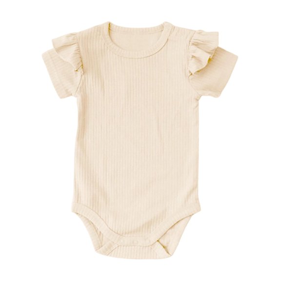 Landzoo Girls Romper Solid Color Short Sleeve Crew Neck Jumpsuits Summer Quick Dry Girls Onesie Size 6-12 Months Beige
