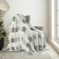 thumbnail image 2 of LR Home Gray Shag Striped Plaid Cotton Adult Throw Blanket, 50" x 60", 2 of 9