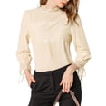 thumbnail image 1 of Allegra K Women's 3/4 Sleeves Mock Neck Lace Patch Blouse, 1 of 8