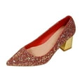 thumbnail image 3 of Msgweeeg Womens Heels Women Heels Women's Fashionable Casual Comfortable Plus Size French Banquet Solid Color Sequined Pointed Toe Heel Block Heels, 3 of 10