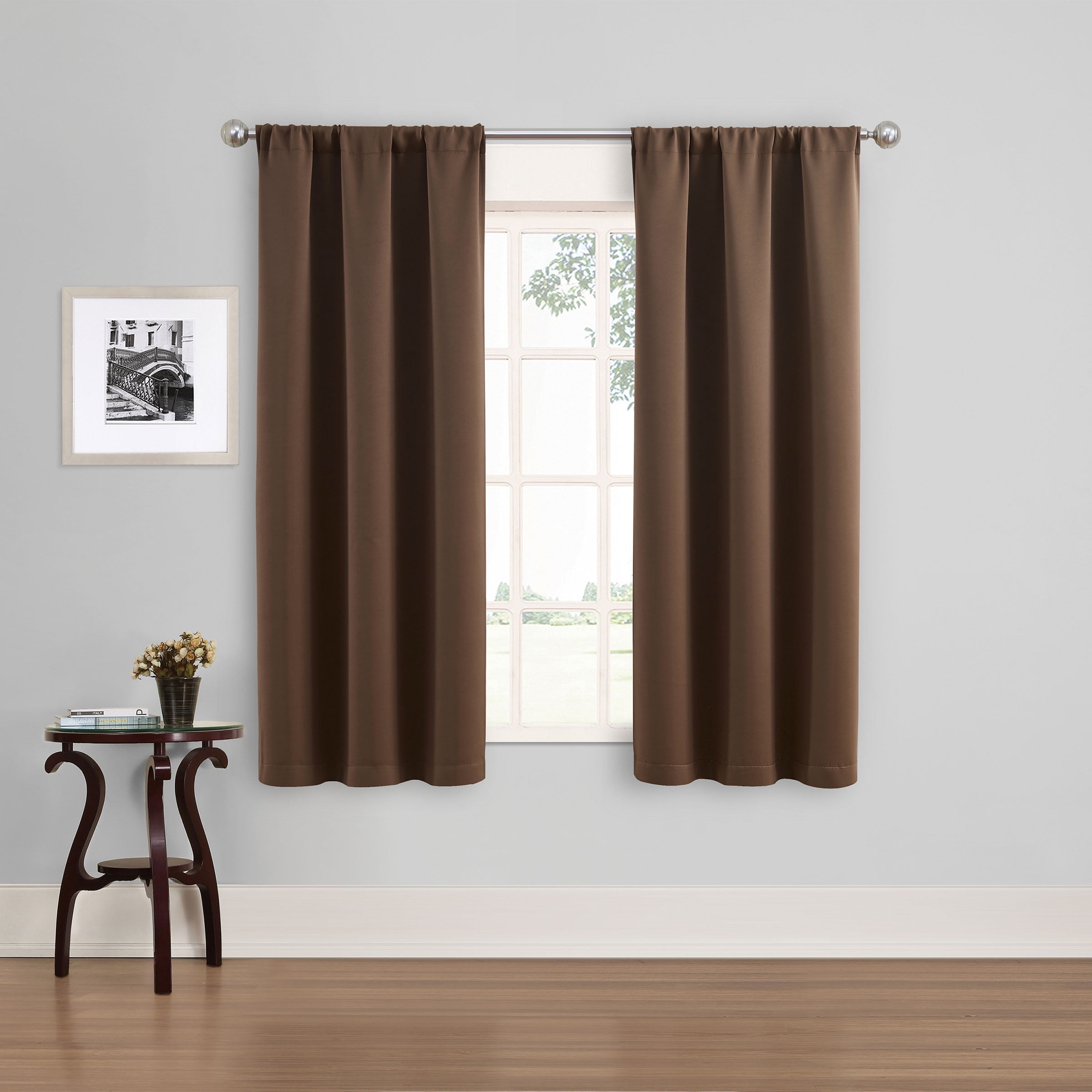 (3 pack) Eclipse Phoenix Solid Blackout Curtains, 84 Inch Long, Set of 2, Chocolate, 37" W x 84" L