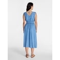 thumbnail image 3 of Time and Tru Women's Ruched Tie Shoulder Midi Dress, Sizes XS-XXXL, 3 of 5