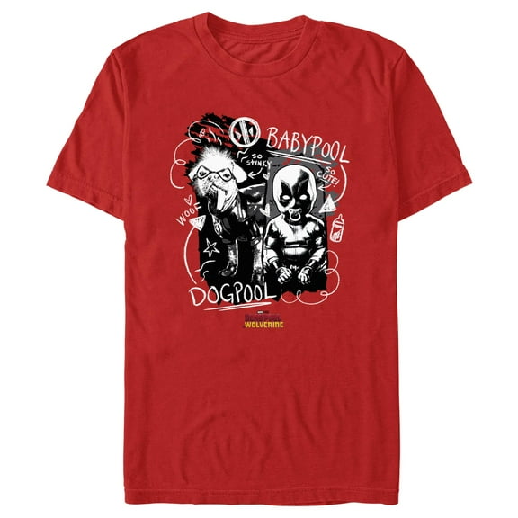 Men's Marvel: Deadpool & Wolverine Dogpool and Babypool Doodles Graphic T-Shirt