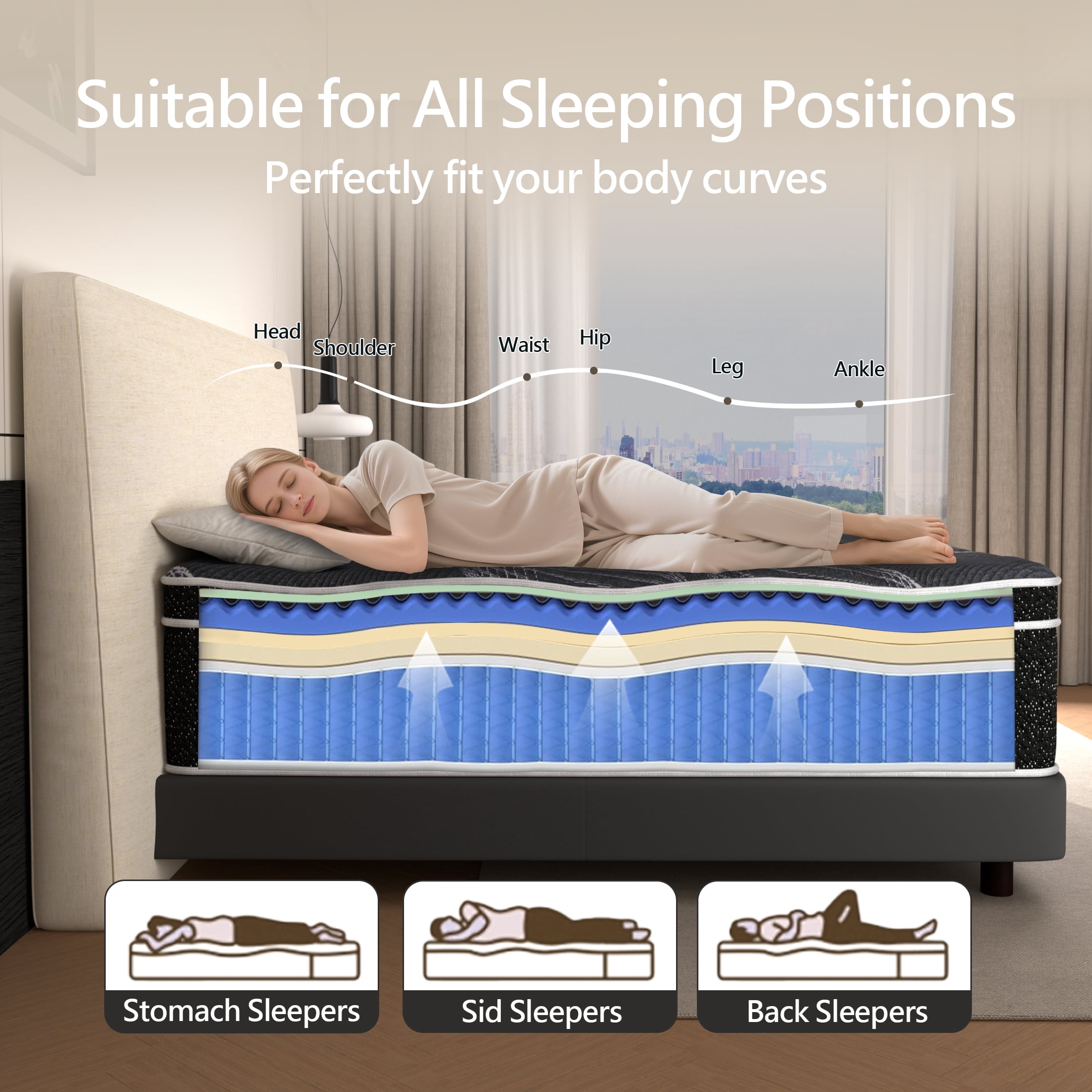 Doudter 12 Inch Queen Mattresses, Memory Foam Hybrid Mattress in a Box with Individual Pocket Spring, Pressure Relief & Motion Isolation & CertiPUR-US