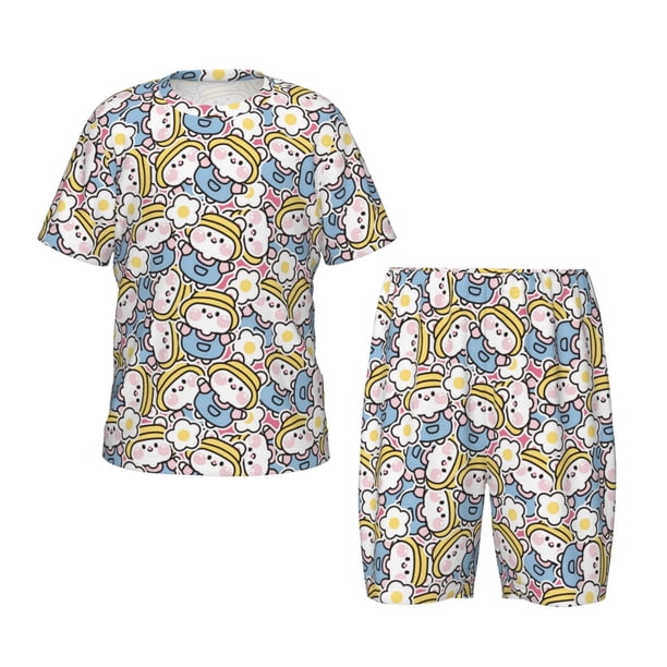 Balery Cute Rabbit Conjunto de Pijama Infantil de Manga Corta con Estampado – Ropa de Dormir de Algodón Suave-Medium