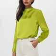thumbnail image 2 of UAMVSH Women's Long Sleeve Shirts Silk Satin Casual Business Dressy Tops Soft Smooth Mock Neck Blouses for Office Work(Medium,Army Green), 2 of 7