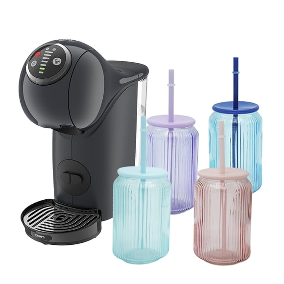 Combo Cafetera de Espreso T-fal Krups Genio S Para 2 Shots Programable Gris con 4 Vasos y 3 Cajas de Cápsulas Redención Virtual.