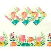 3 Pack Watercolor Floral Plastic Party Tablecloths, 54"x108" Rectangular Disposable Table Covers for Wedding, Bridal Shower Supplies Decorations