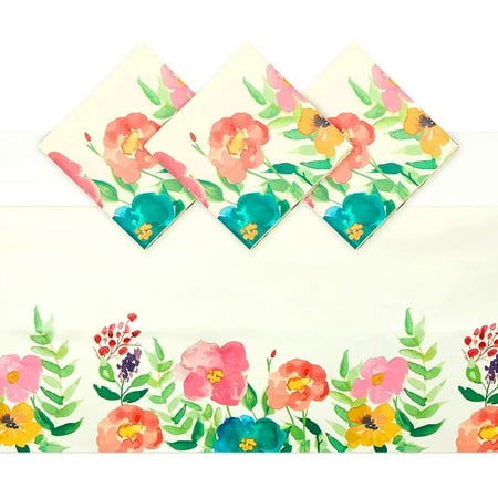3 Pack Watercolor Floral Plastic Party Tablecloths, 54"x108" Rectangular Disposable Table Covers for Wedding, Bridal Shower Supplies Decorations