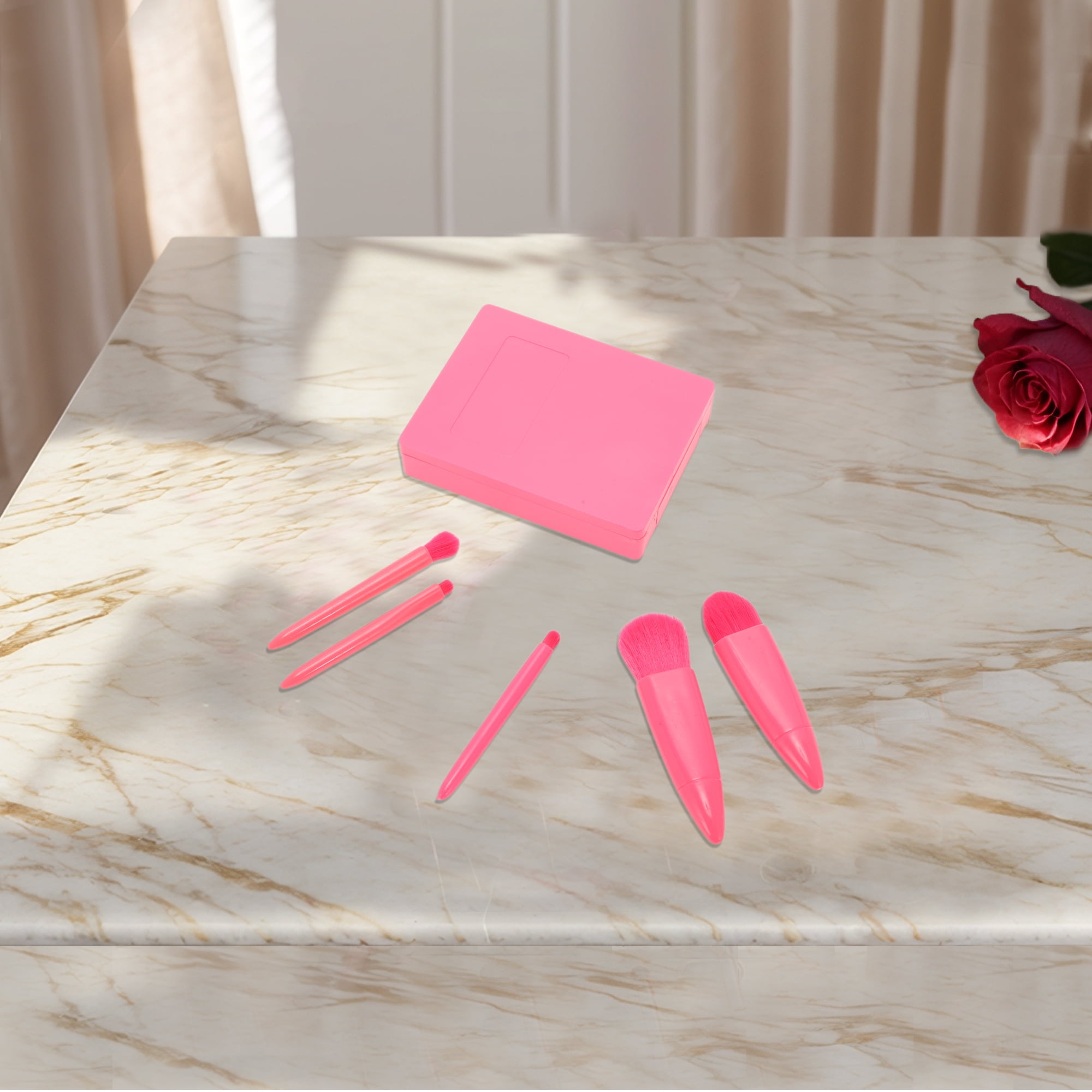 Unique Bargains 1 Set Convenient Makeup Brush Kit for Bathroom Red
