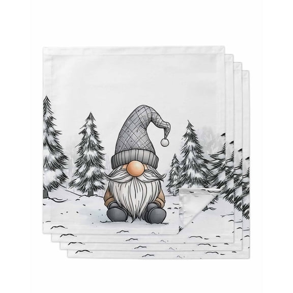 Black Gnomes Christmas Cloth Napkins Set of 4, Xmas Tree Snowflake Washable Reusable Dinner Cocktail Napkin for Kitchen Party Wedding Banquet Holiday Baby Shower Table Decor