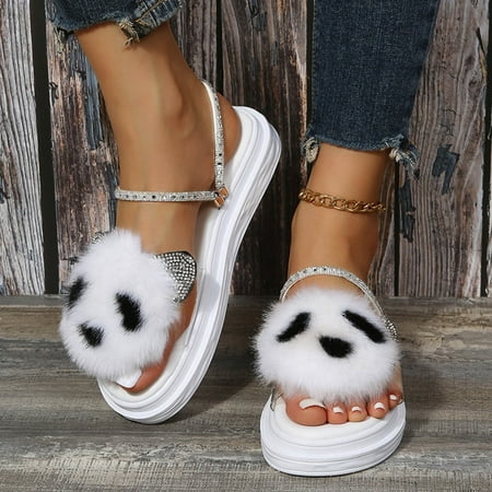 

Summer Savings! Zpanxa Slippers for Women Thick Sole Ladies Sandals Two Wear Cute Cartoon Heightening Soft Bottom Rhinestone Slippers Flip Flops for Women White 40