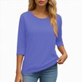 thumbnail image 4 of Towmus Womens Tops 3/4 Sleeve Solid Color Crew Neck T Shirt Oversized Casual Women Blouse Business Work Summer Dresses S-3XL Under $6, 4 of 6