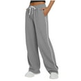thumbnail image 3 of Fartey Jogging Pants Women Wide Leg Sweatpants High Waisted Drawstring Loose Lounge Pants Comfy Lightweight Workout Trousers with Pockets Gray L, 3 of 8