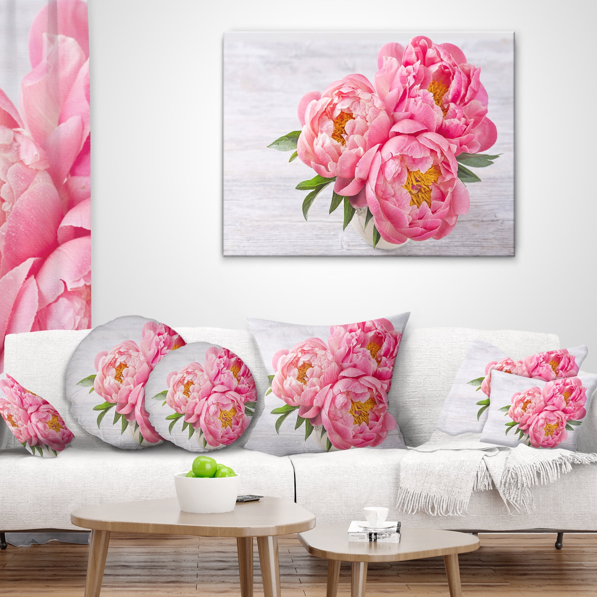 Designart Bunch of Peony Flowers In Vase - Floral Throw Pillow - 16x16