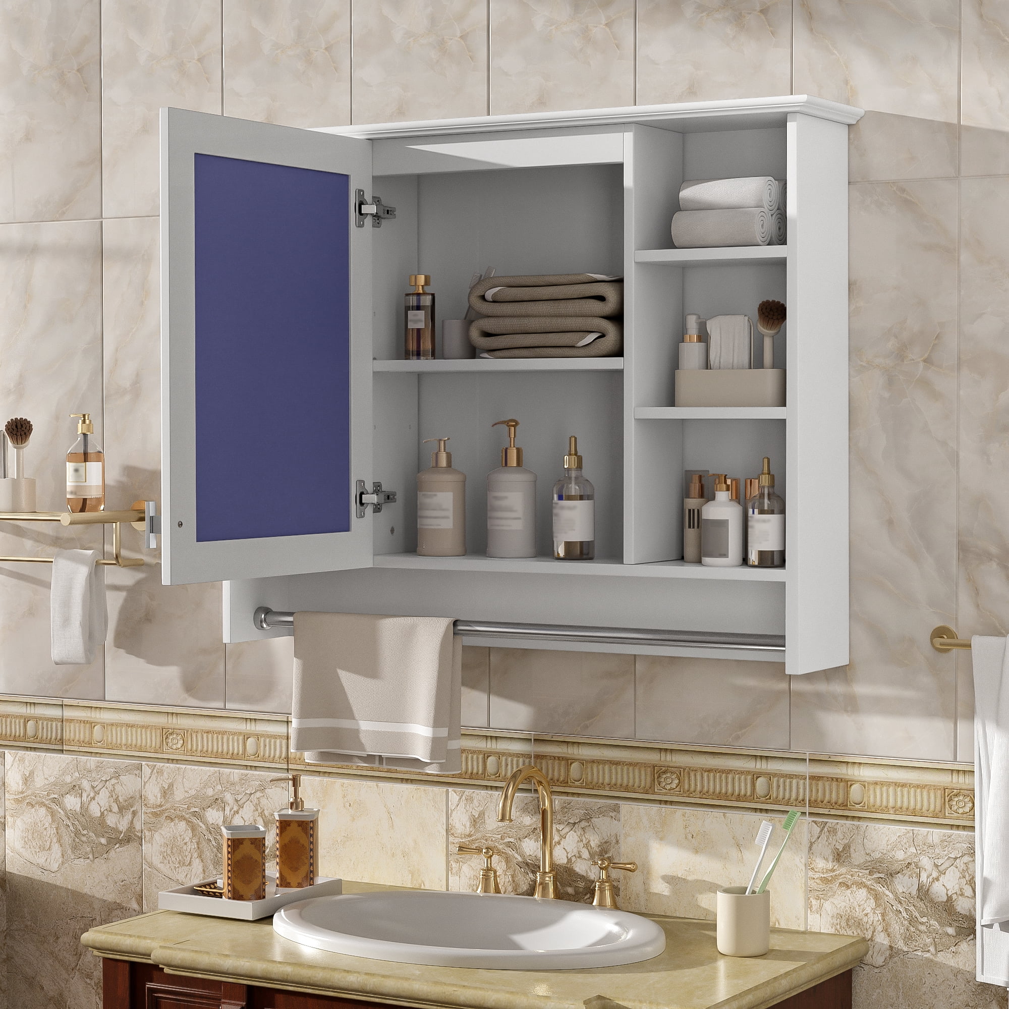 Euroco 3-in-1 Bathroom Mirror Cabinet, 36-inch Wall Mounted Medicine Cabinet with Adjustable Shelf & Soft Close Door, High-Define Mirror with Storage for Bathroom Vanity