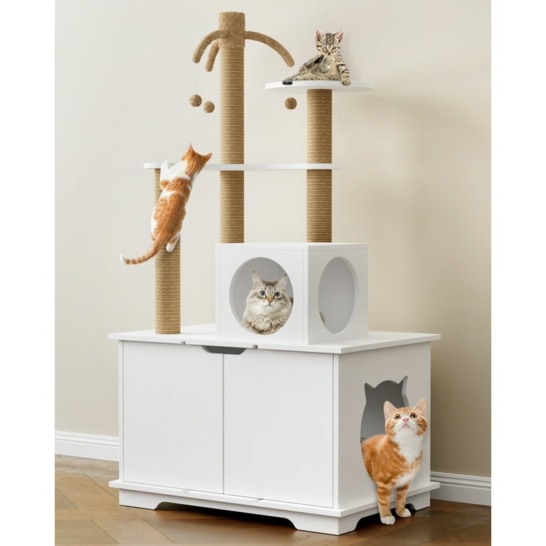 cat tree hidden kitty litter box enclosure