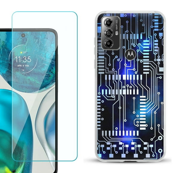 OneToughShield ® for Motorola Moto G Play 2023 Shockproof Fashion Phone Case, with Tempered Glass Screen Protector - Cosmos Circuit