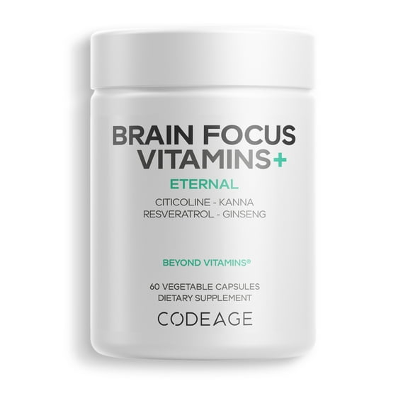 Codeage Brain Focus Vitamins  Nootropic Supplement with Citicoline as Cognizin, Panax Ginseng, Resveratrol, Gotu Kola, Vitamin B12 Methylcobalamin - Liposomal Delivery - Non-GMO - 60 Capsules