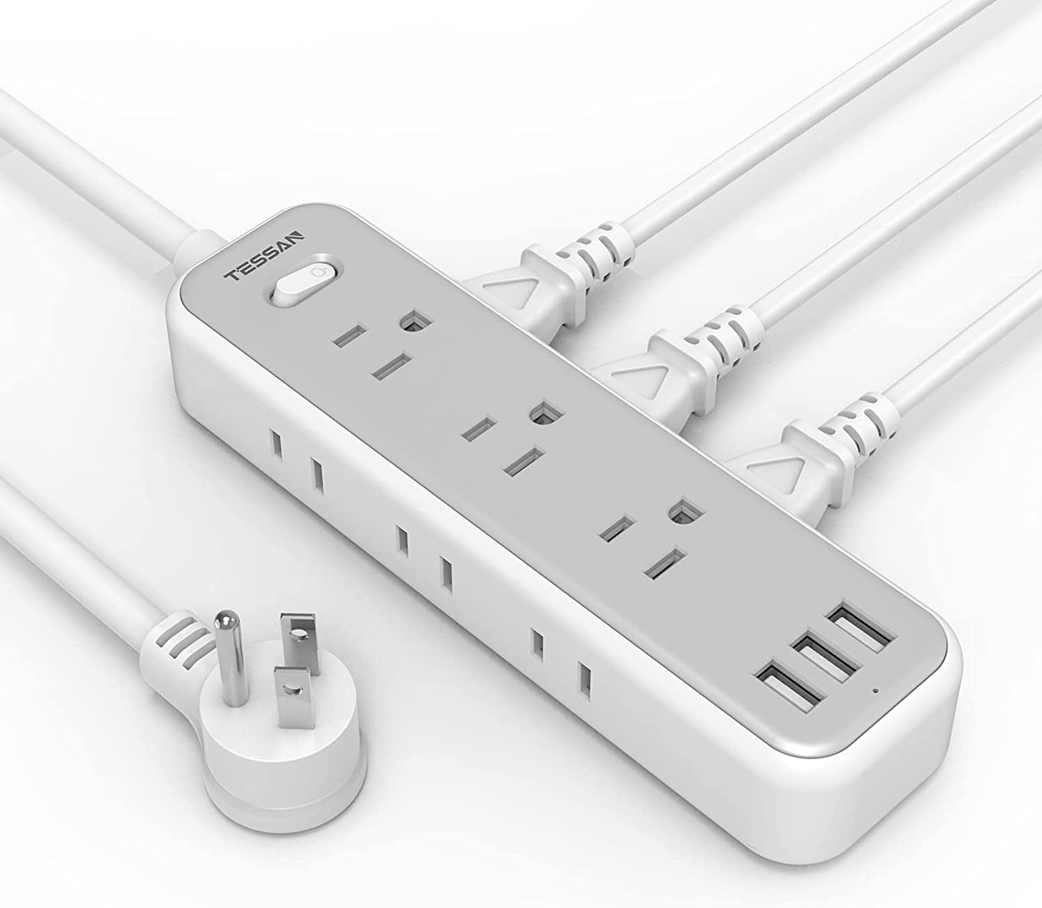 Multi Outlet Flat Plug Extension Cord with 6 AC Outlet+3 USB Charger Power Strip 