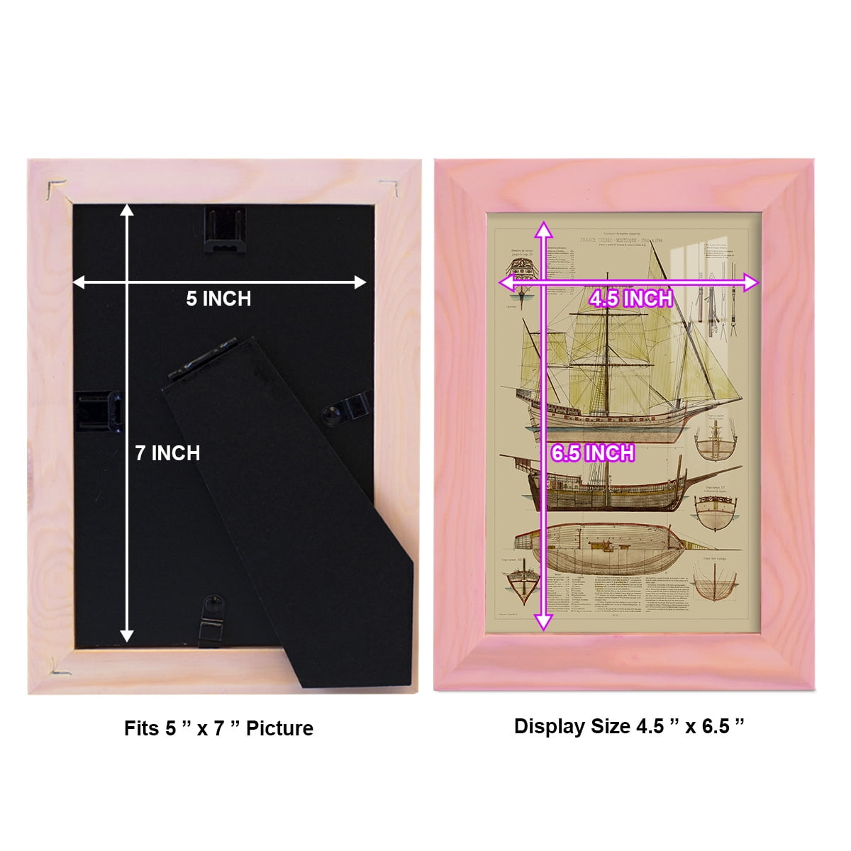 Antique Ship Plan II -Framed Print w/glass-Sunset Pink