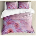 thumbnail image 1 of Floral Duvet Cover Set, Sunny Dahlia Flower Background Nature Essence Fragrance Beauty Image, Decorative 3 Piece Bedding Set with 2 Pillow Shams, King Size, Pale Pink Lavender, by Ambesonne, 1 of 3