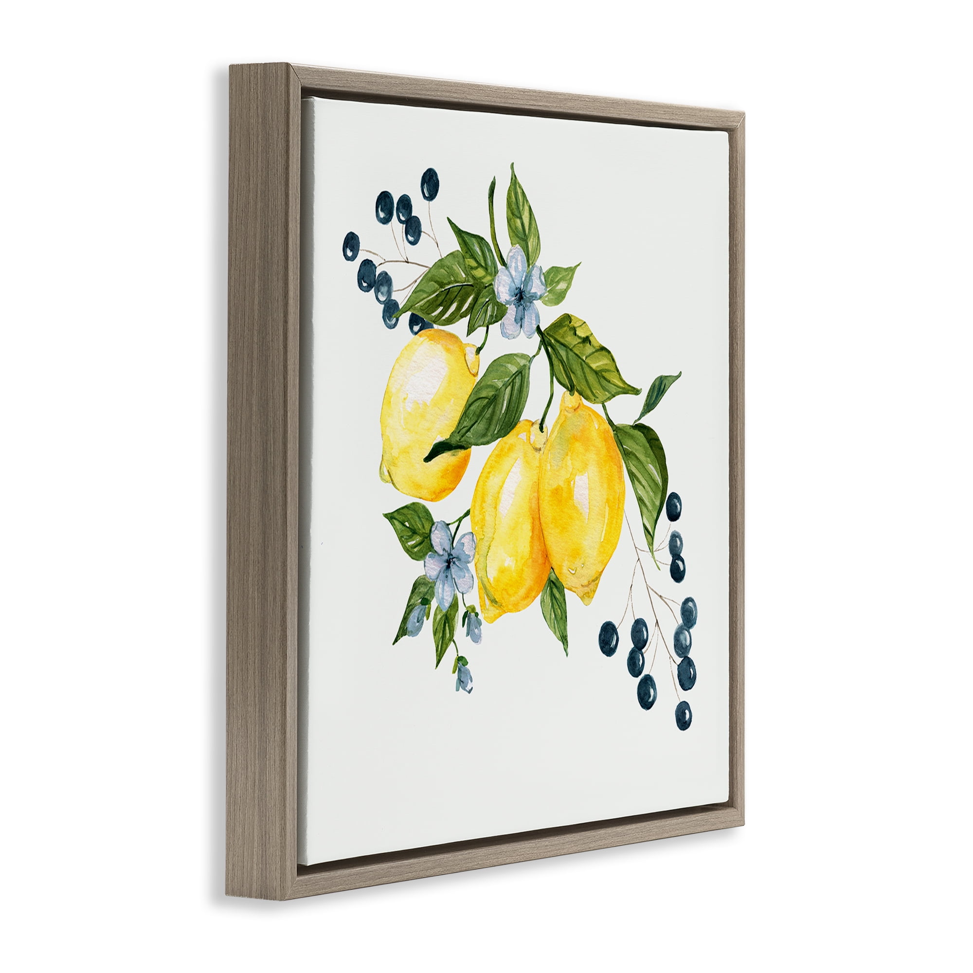 Stupell Industries Lemons with Blossoms & Berries Brown Framed Floater Canvas Wall Art, design by Livi Finn