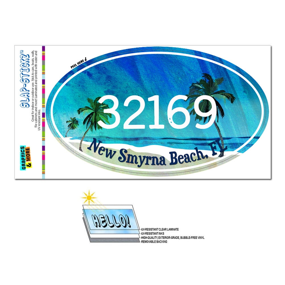 32169 New Smyrna Beach, FL - Tropical Beach - Oval Zip Code Sticker