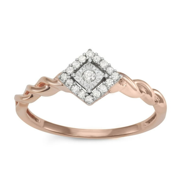 MyDiamondBox, 1/8cttw White Diamond Tilted Princess Shaped Head Ring Crafted in Rose Gold Plated Sterling Silver, Real Diamond Ring for Women, US5