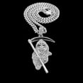 thumbnail image 2 of Hip Hop Silver Plated GRIM REAPER Cubic Zirconia Iced Pendant & 4mm 24" Brass Cuban Chain Necklace, 2 of 4