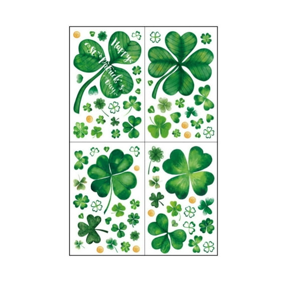 4 Sheets St. Patrick's Day Window Clings, Large Shamrock Window Stickers Shamrock Window Decal Irish St. Patrick's Day Decorations for Home School Office Party Supplies Favors