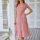 thumbnail image 1 of Vestido midi casual con cuello en V para mujer, mangas onduladas, una línea de color puro, vestido escalonado con volantes de verano, 1 of 6