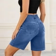 thumbnail image 5 of UDAUDU Bermuda Jean Shorts for Women High Waisted Tummy Control Stretchy Pull On Denim Knee Length Shorts with Pockets Blue 2XL, 5 of 7